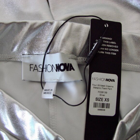Fashion Nova Silver Metallic Pants Your Wildest Dreams Club Party NEW NWT XS - Picture 4 of 13
